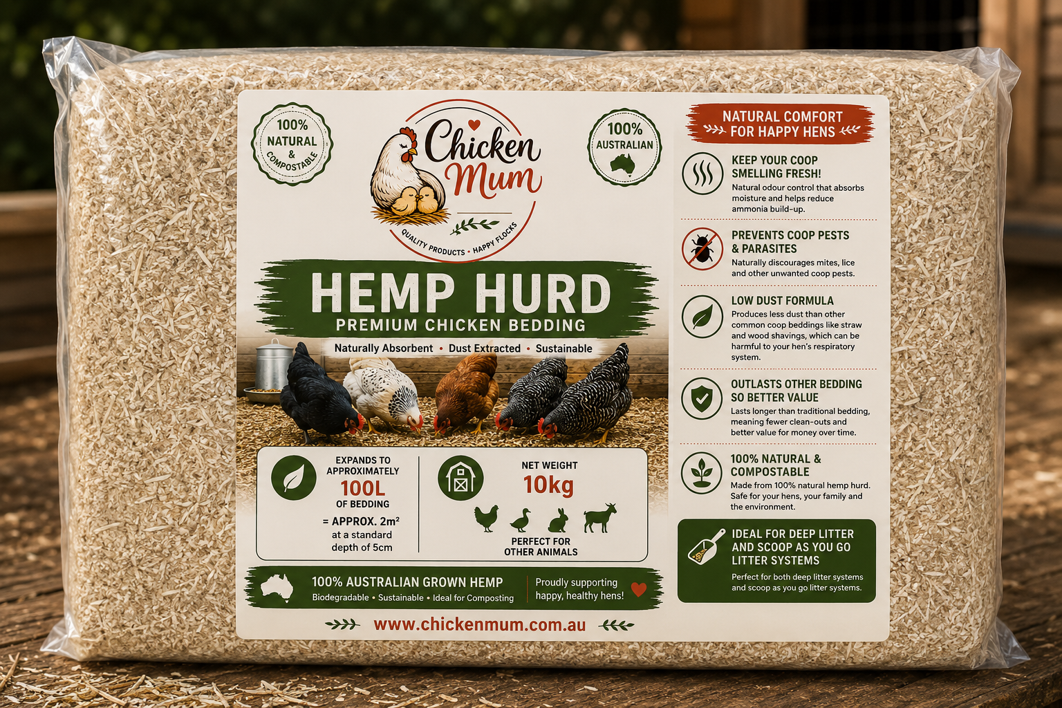 Premium Australian Hemp Hurd Chicken Bedding